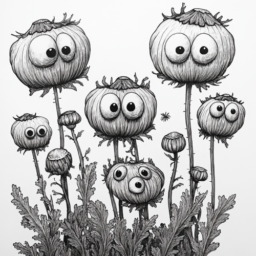 Poppy Flowers with Faces and Feet