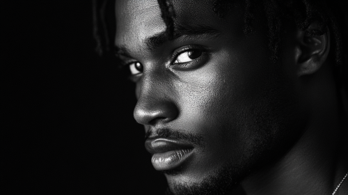 Portrait of 25-year-old Jamaican man in B&W studio editorial
