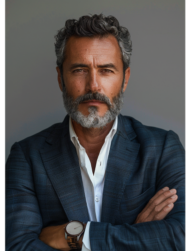 Portrait of Confident Brazilian Man in Navy Blazer