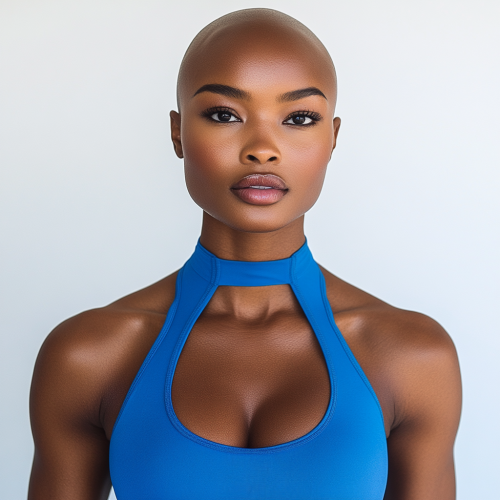Portrait of Strong Black Woman in Blue Halter Top
