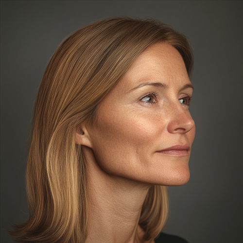 Portrait of a confident 40-year-old woman, detailed expression