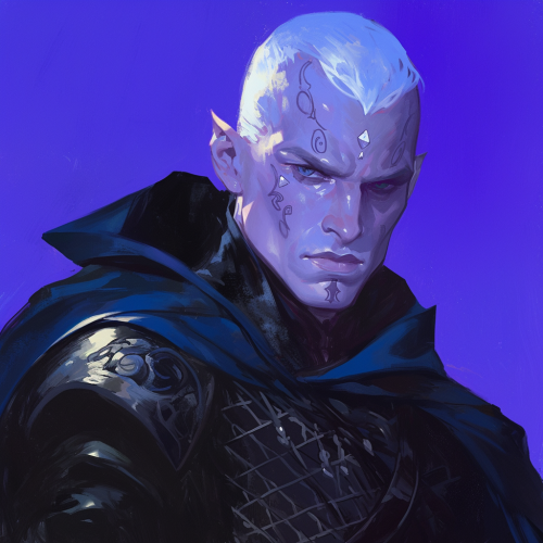 Portrait of a mysterious drow with ancient tattoos