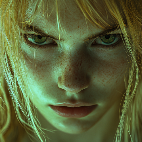 Portrait of a young villain with evil eyes