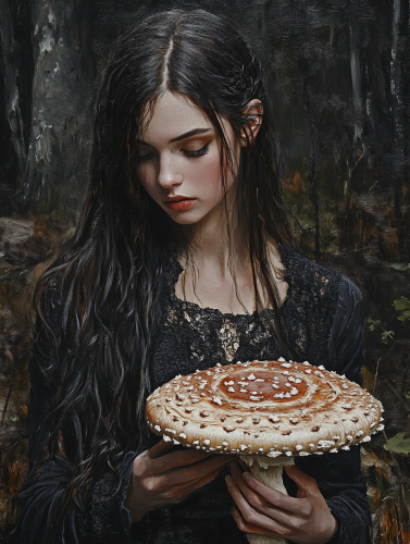 Portrait of beautiful woman like a medieval witch