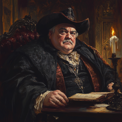 Portrait of chubby older gentleman in Renaissance attire