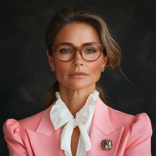 Portrait of confident 45-year-old woman in pink suit
