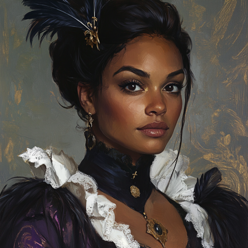 Portrait of dark-skinned Slavic woman at Renaissance inn
