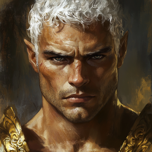 Portrait of half orc in golden high elf armor