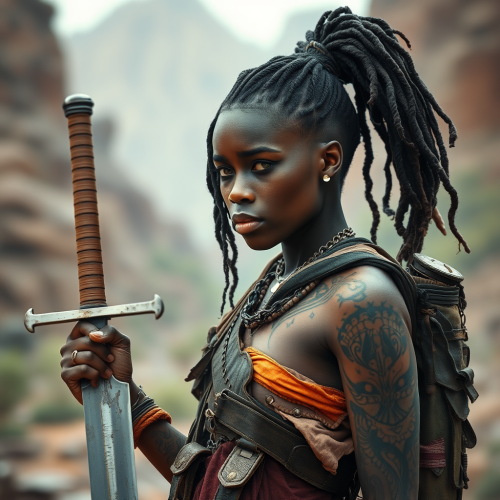 Post-Apocalyptic Warrior Woman with Nature Tattoos