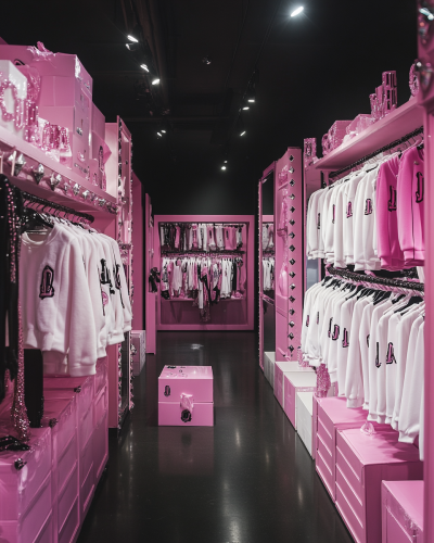 Pretty Pink Girly Clothing Factory with Luxurious Accents