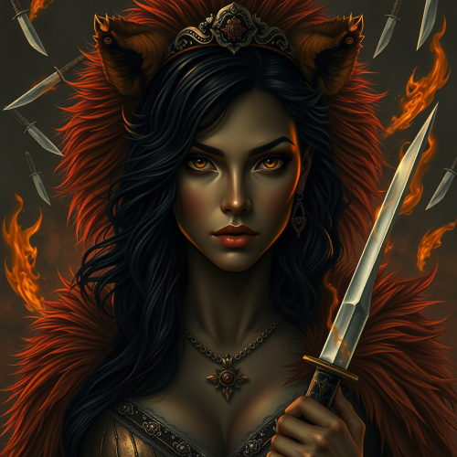 Princess Woman in Lion Skin with Flying Knives