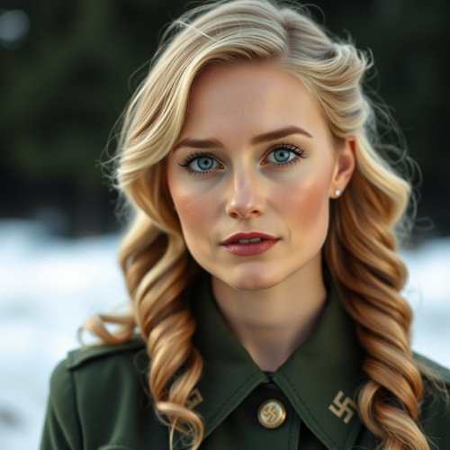Princess with Blue Eyes in Green Military Jacket