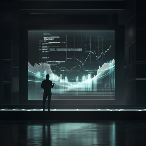 Professional analyzing future growth on holographic charts and graphs