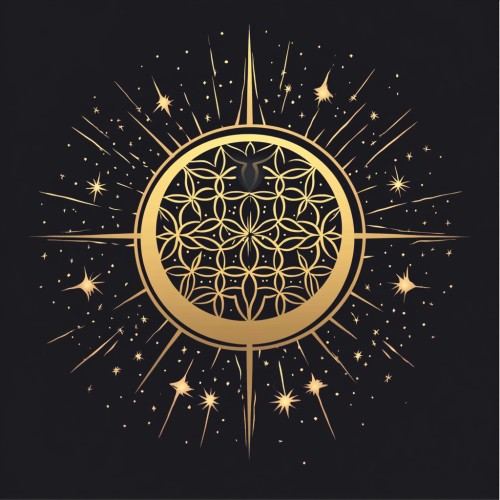 Professional logo for therapy center: Flower of Life, sun, moon, stars.