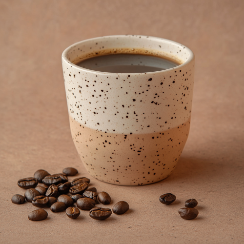 Professional photo of coffee cup with beans on table