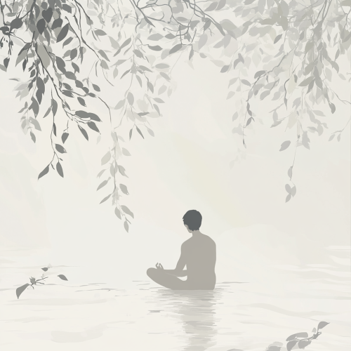 Professional practicing mindfulness in serene digital art scene