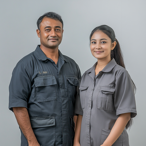 Professional studio portrait of Bangladeshi man and Asian woman.