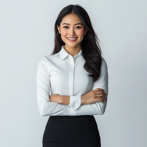 Professional woman in white shirt and black skirt