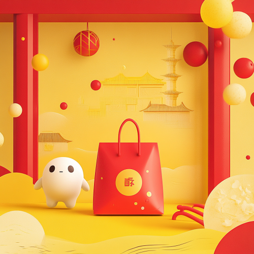 Promotional Poster with Lucky Bag and Cartoon Figure 