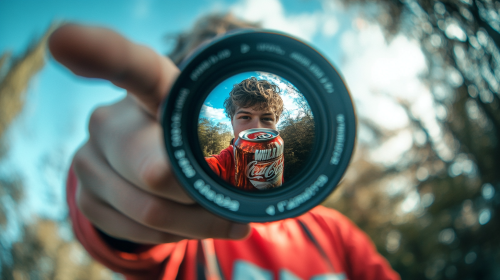 Proud young person holding soda up in camera