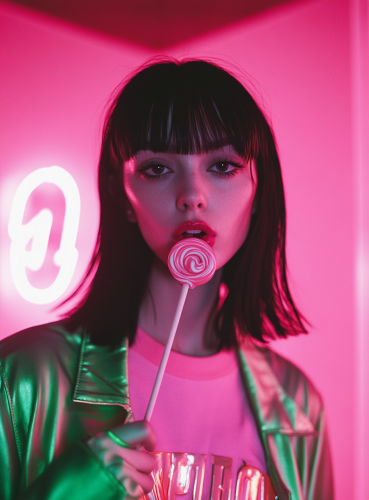 Woman with Lollipop in 80's Aesthetic