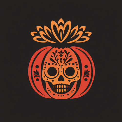Pumpkin, Marigold, and Skull Logo: Día de Muertos