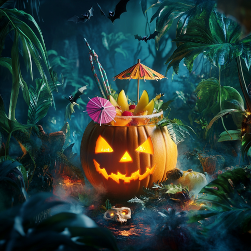 Pumpkin Cocktail in Jungle: Spooky Halloween Festivity