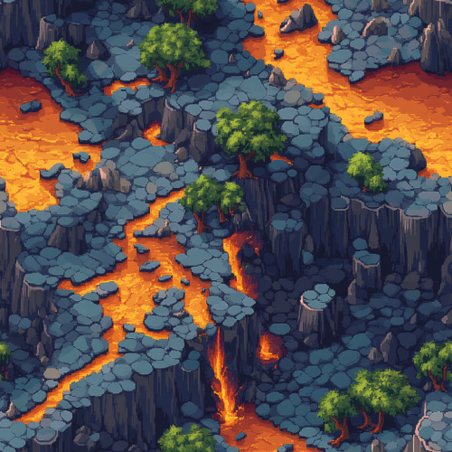 Purgatory Scene with Strange Plants and Lava Ponds