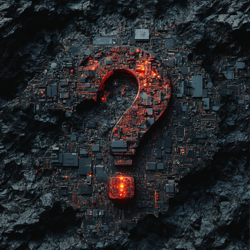 Question Mark and electronic components blend seamlessly.