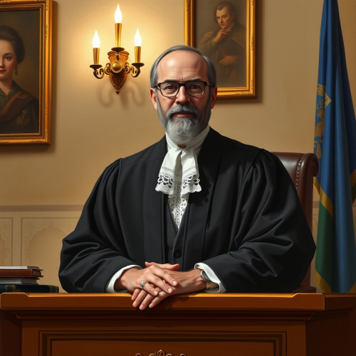 Rabat, the judge in court, with gavel.