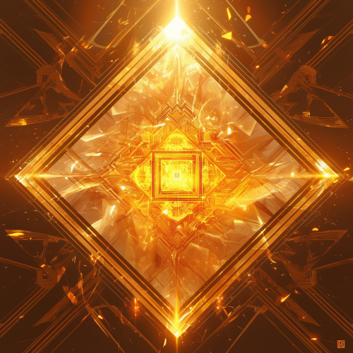 Radiant, glowing pyramid in vibrant orange with golden highlights.