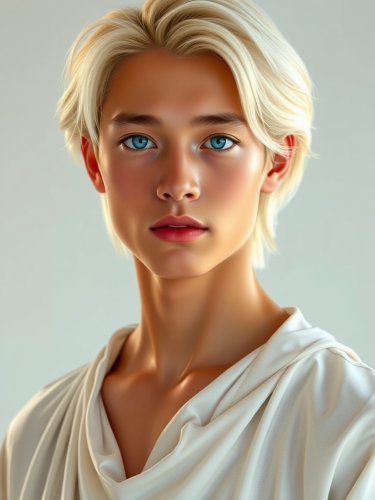 Radiant Young Man in Ethereal, Star-Connected Attire