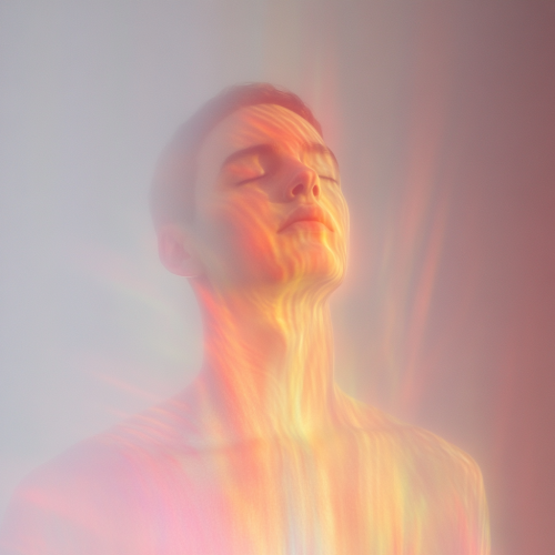 Radiant human figure in peaceful magnetic field