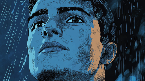 Raif, young man in 1950s Berlin, deep gaze. Raif, young man in 1950s Berlin, deep gaze.