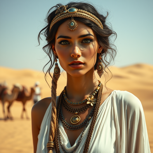 Rapunzel and Egyptian Woman in Desert Caravan