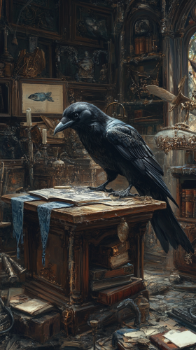 Ravenclaw’s representing animal solving magical puzzle, surrounded artifacts.