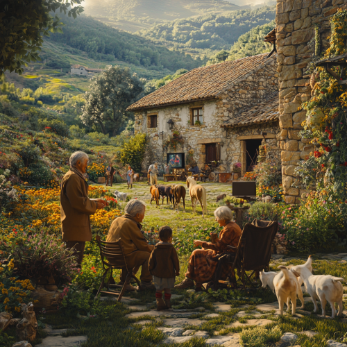 Realistic 12K image of rural Cantabria, Spain garden.