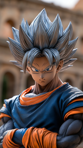 Realistic Vegito in iconic outfit at Roman colosseum