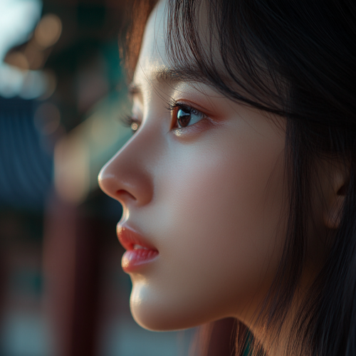 Realistic close-up photo of young Korean woman's face. Realistic close-up photo of young Korean woman's face.