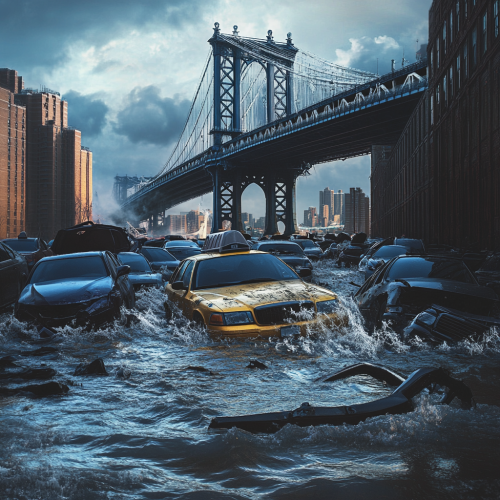 Realistic image of broken cars in New York.