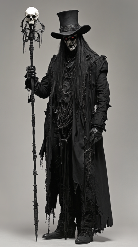 Realistic male gothic voodoo witch with staff and skull 
