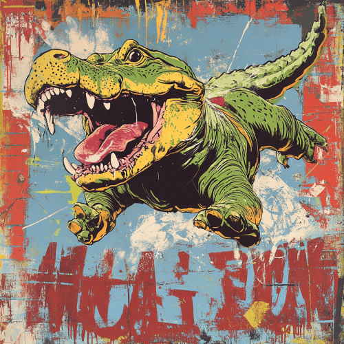 Rebel spirit captured in alligator wearing flying bulldog jeans.