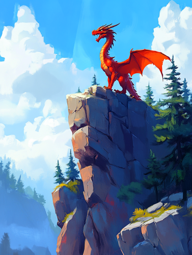 Red Dragon Roaring on Rocky Cliff