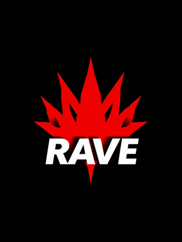 Red Rave's modern monochromatic logo with main red color.