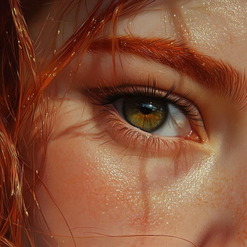 Red-haired girl with makeup in hyper-realistic painting