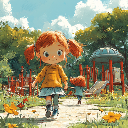 Redheaded girl playing on playground with friend