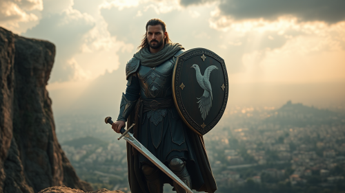 Regal Man Overlooking African City from Cliff