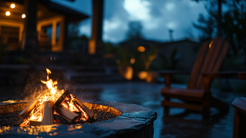 Relaxing by Campfire After Light Rainfall at Night