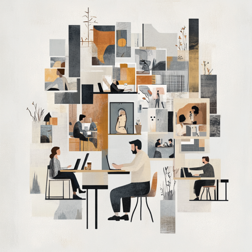 Remote worker with colleagues in office