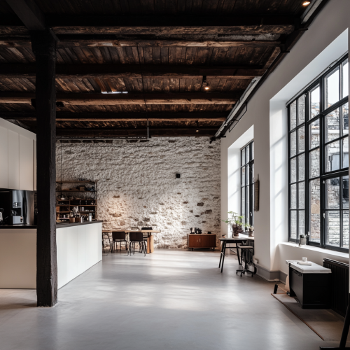 Renovated industrial workroom with cozy vibes 